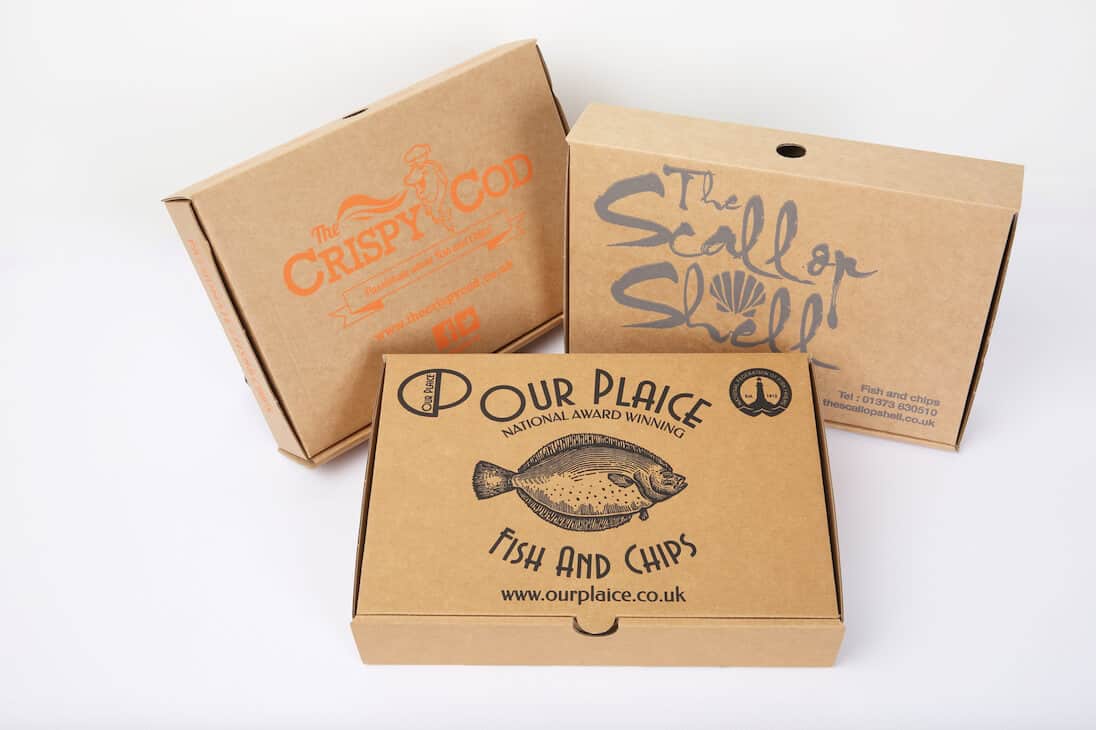 Take Away Shop Newspaper Fast Food Meal PRINTED FISH & CHIP BOX Medium Tray x 50 